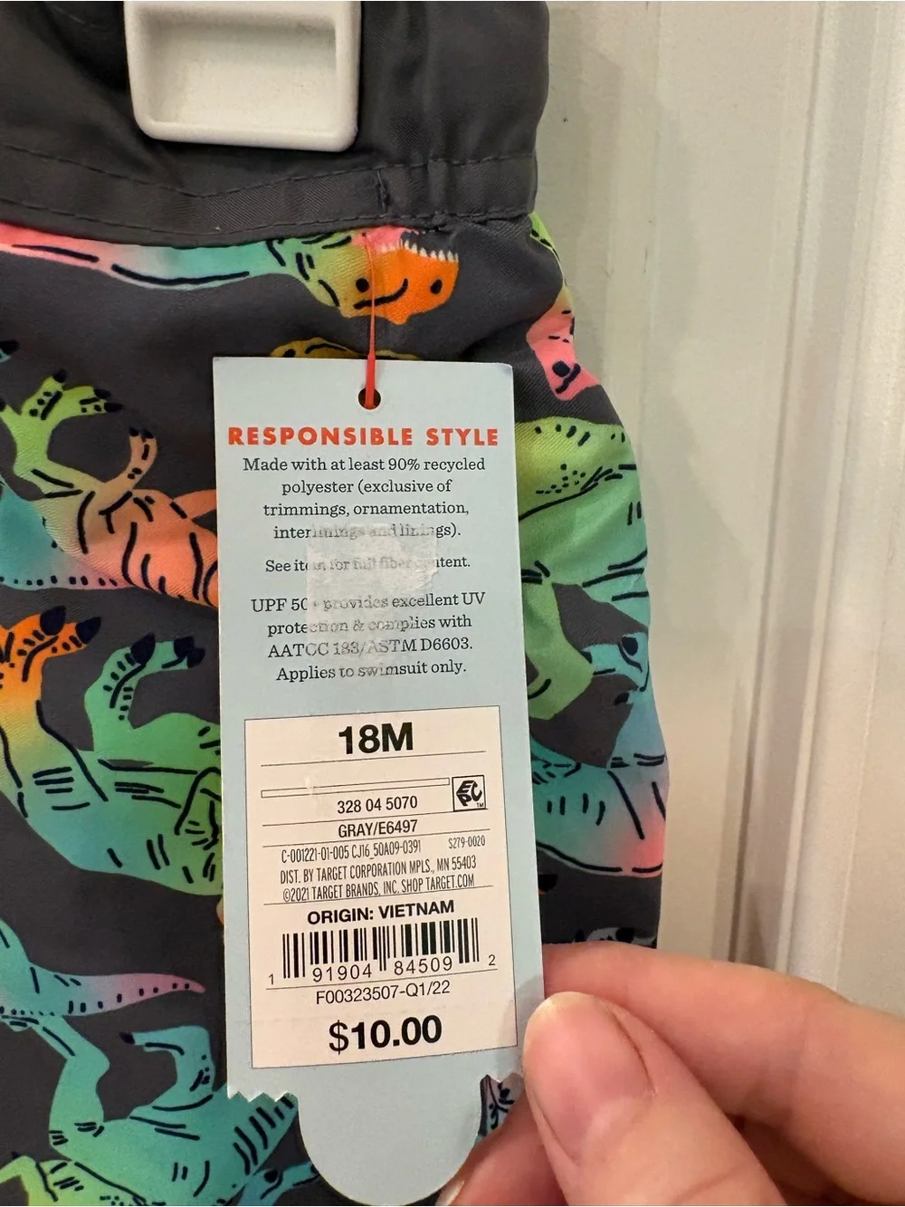 Cat & Jack Navy Swim Trunks with Neon Dino Print NWT boys 18M sku TR163